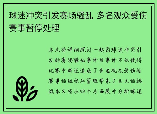 球迷冲突引发赛场骚乱 多名观众受伤赛事暂停处理