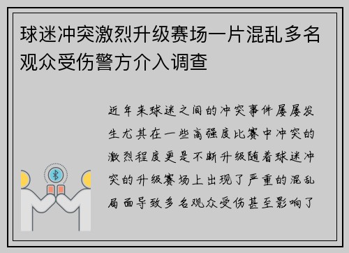 球迷冲突激烈升级赛场一片混乱多名观众受伤警方介入调查