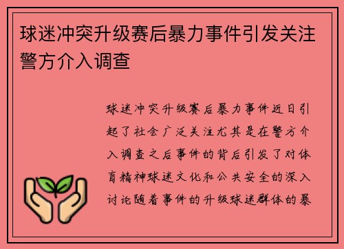 球迷冲突升级赛后暴力事件引发关注警方介入调查