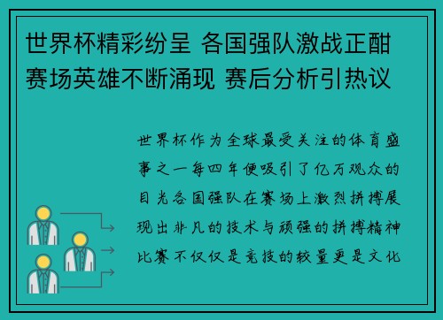 世界杯精彩纷呈 各国强队激战正酣 赛场英雄不断涌现 赛后分析引热议