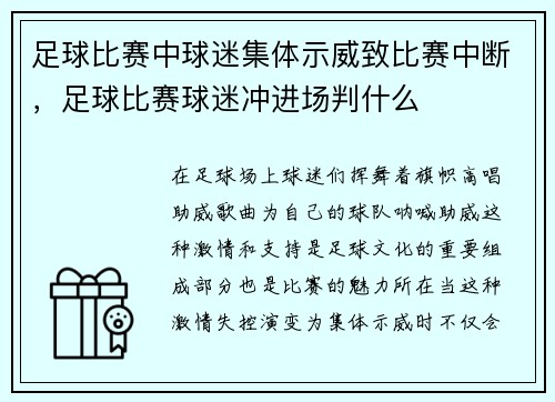 足球比赛中球迷集体示威致比赛中断，足球比赛球迷冲进场判什么